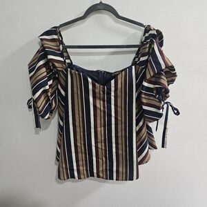 Women's large off shoulder ruffle with boning in top and tie sleeves fall colors